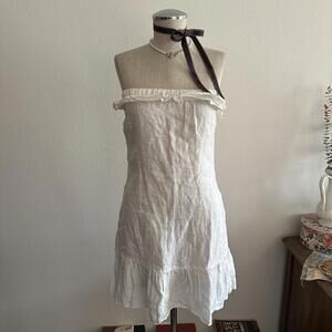 Juicy Couture cream linen strapless ruffle dress